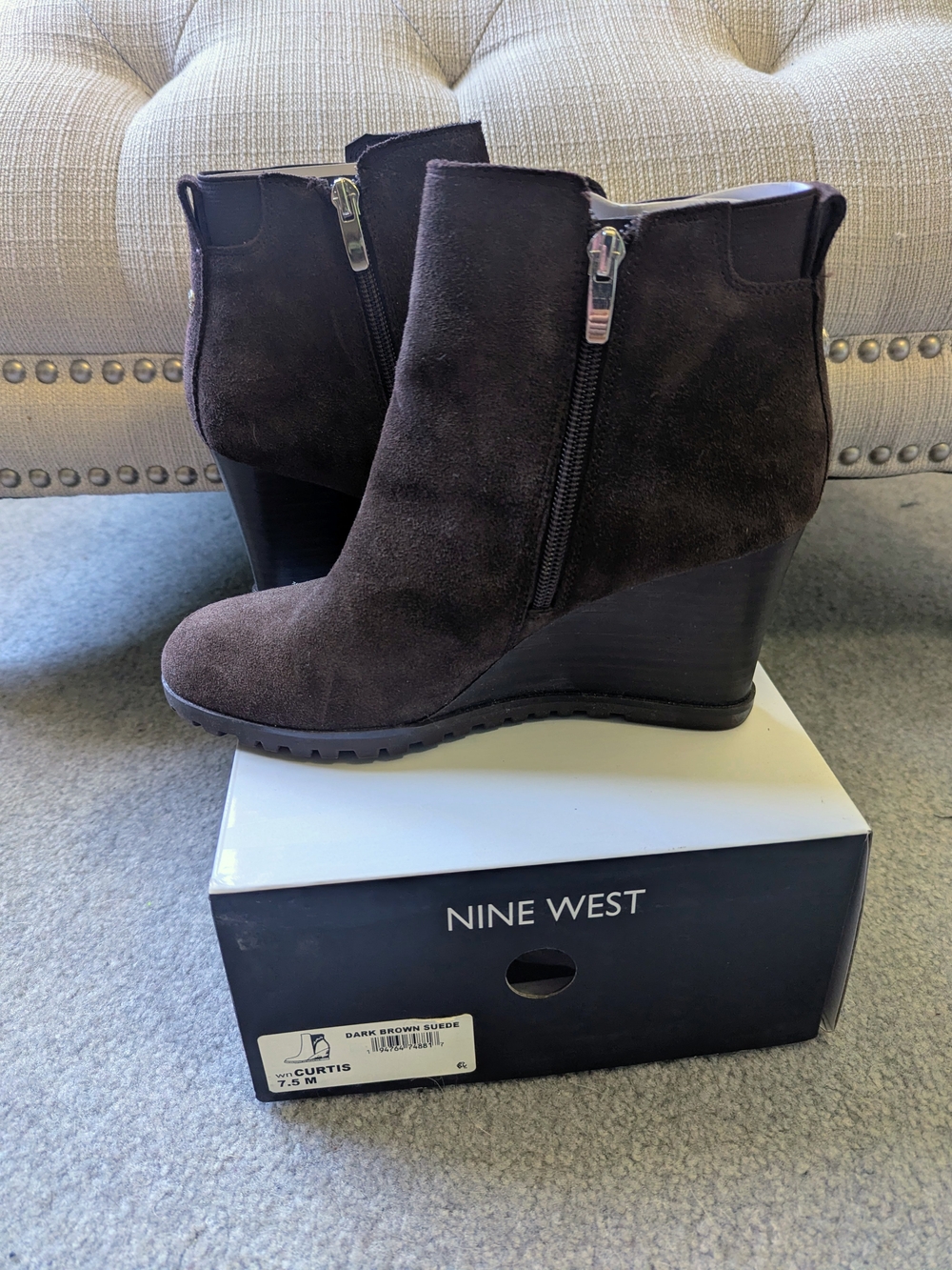 Nine West Dark Brown Suede Wedge Ankle Boots